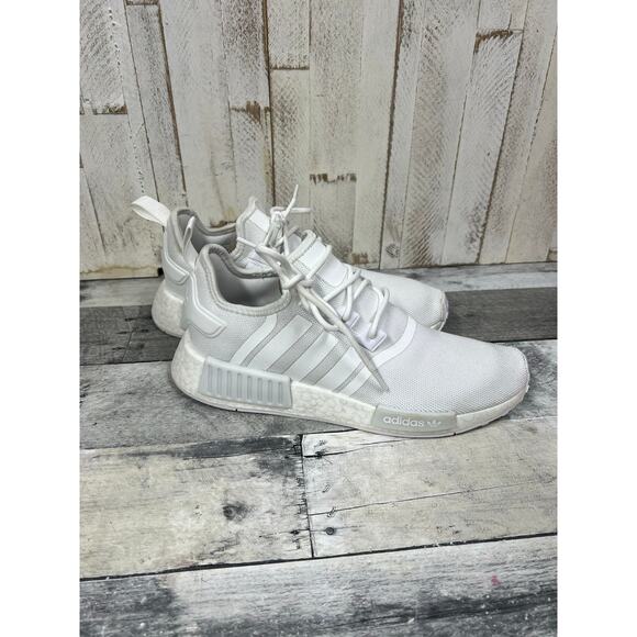 Adidas Shoes Mens 8.5 NMD R1 Triple White Running Sneakers White Lace Up Low Top - Picture 2 of 8